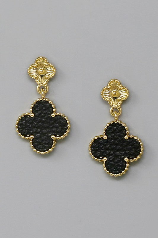 Textured Color Clover Drop Earrings