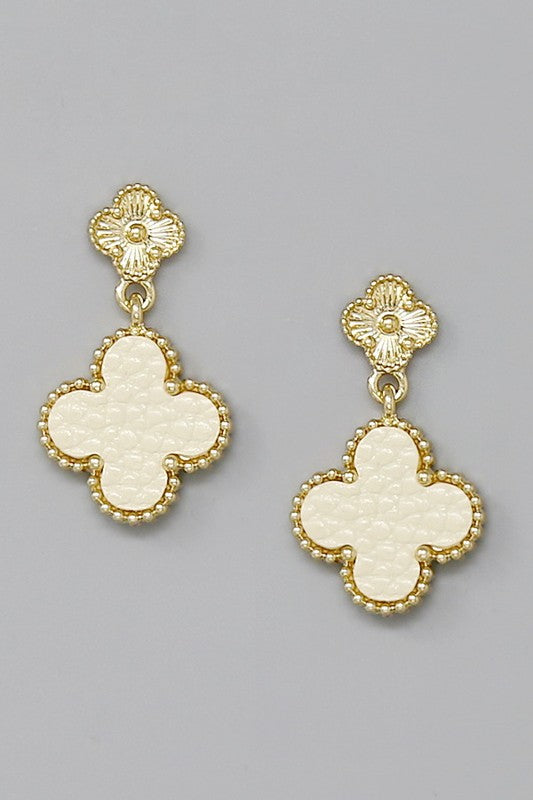 Textured Color Clover Drop Earrings