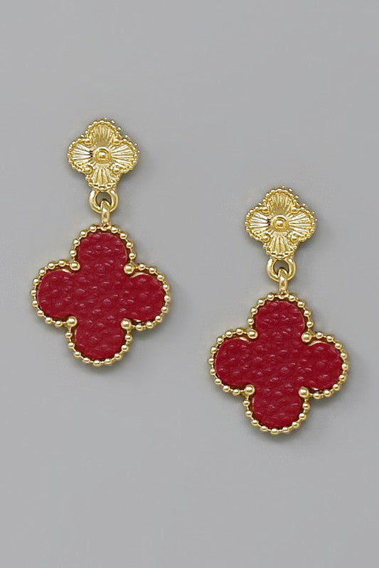 Textured Color Clover Drop Earrings