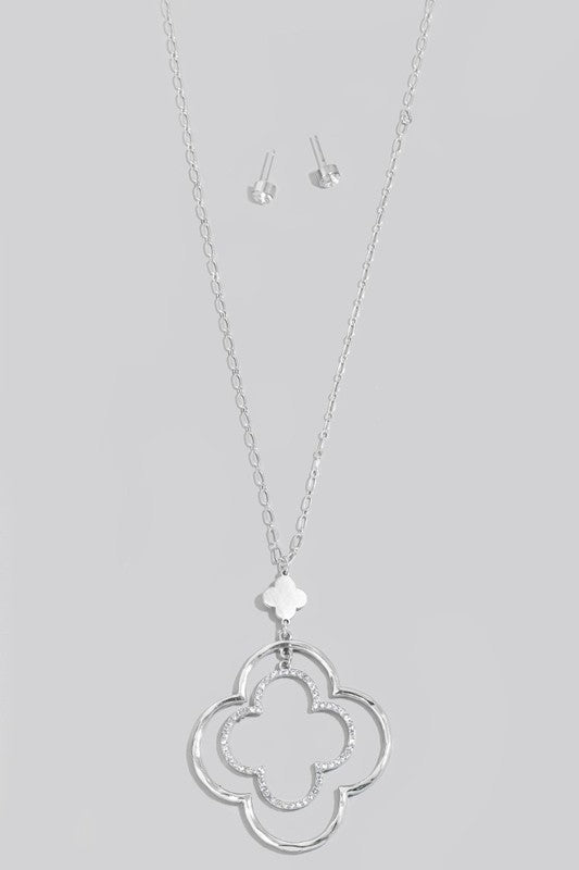 Pave Tiered Clover Long Necklace