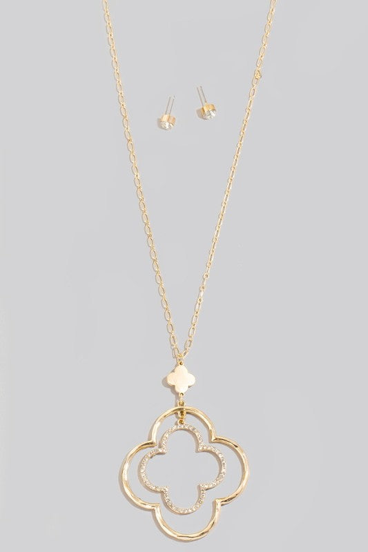 Pave Tiered Clover Long Necklace