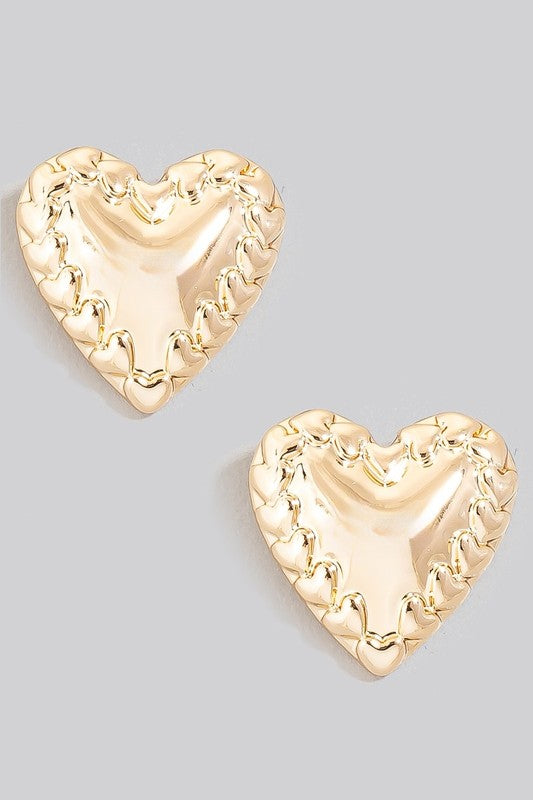 Heart Outlined Heart Stud Earring