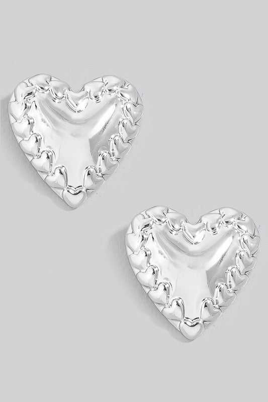 Heart Outlined Heart Stud Earring