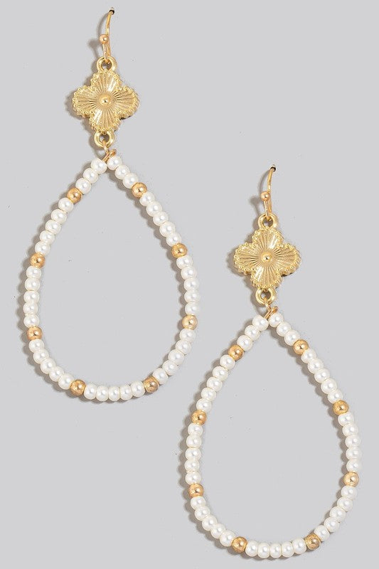 Textured Clover Pearl Teardrop Earring