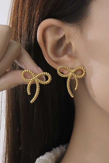 Rope Cut Bow Stud Earring-Gold