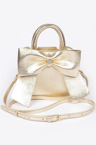 Metallic Bow Front Top Handle Clutch