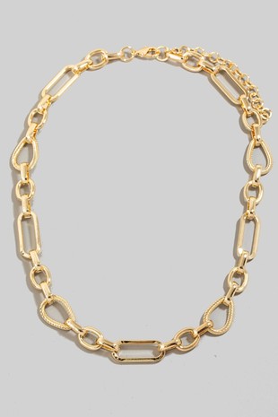 Chunky Mixed Chain Link Necklace-Gold