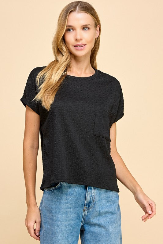 Tonal Diamond Jacquard Pocket Short Sleeve Top