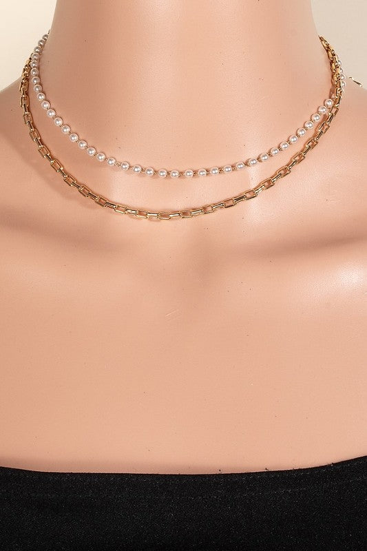 Pearl & Chain Layered Necklace