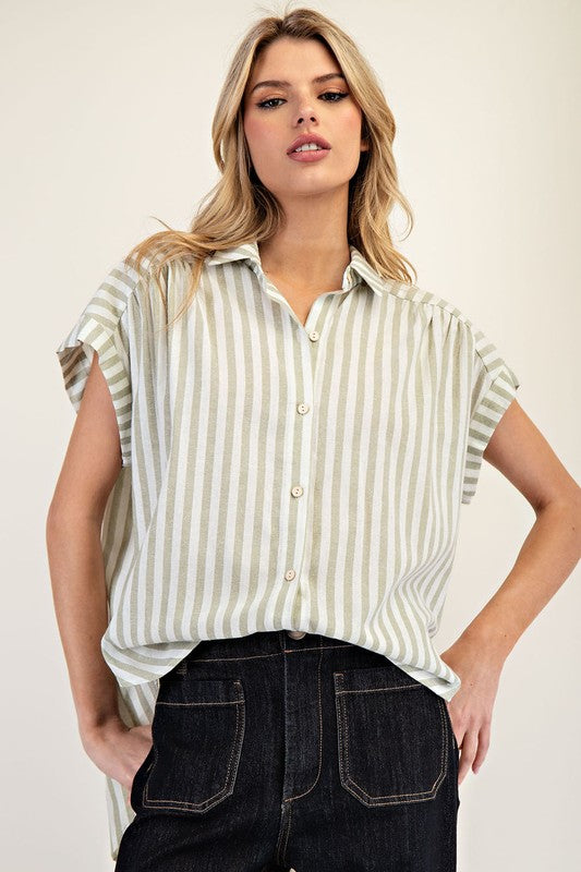 Colored Stripes Collared Button Down Top