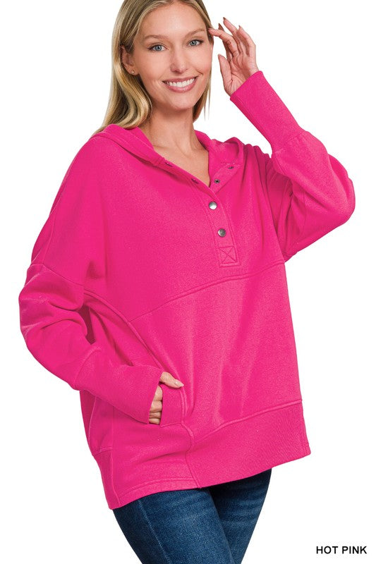 Fleece 1/2 Snap Hooded Sweatshirt