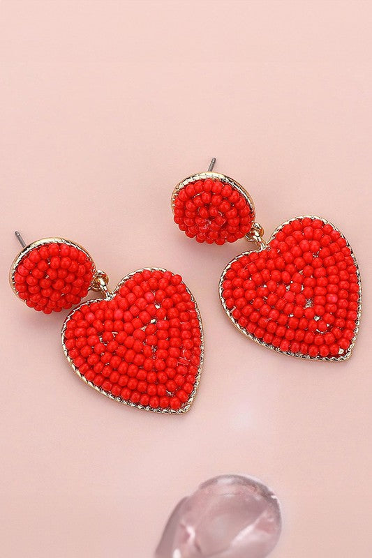 Seed Bead Heart Dangle Earring