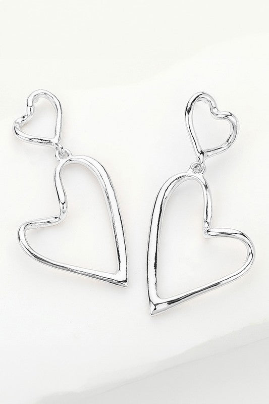 Shiny Double Open Heart Drop Earring