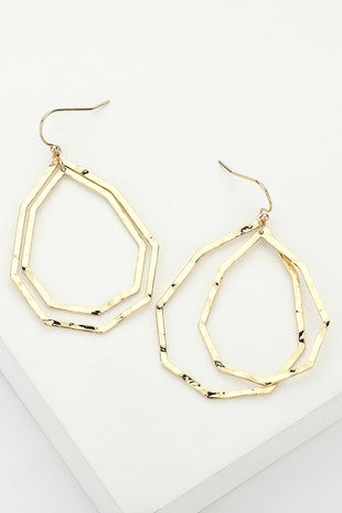 Hammered Layered Geo Shape Earring-Gold