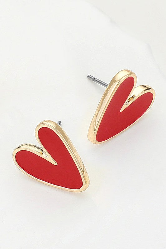 Enamel Deep V Heart Stud Earring