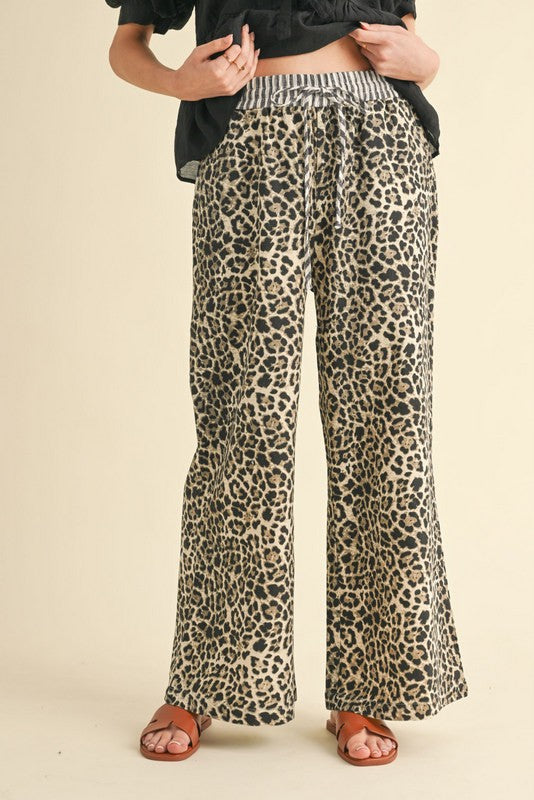 Leopard Wide Leg Drawstring Pant