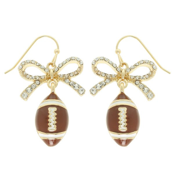 Rhinestone Bow Football Drop Earring