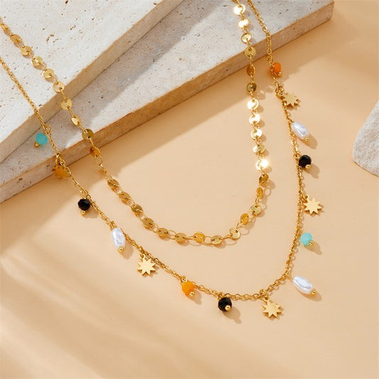 Layered Coin Chain Tiny Charms Necklace