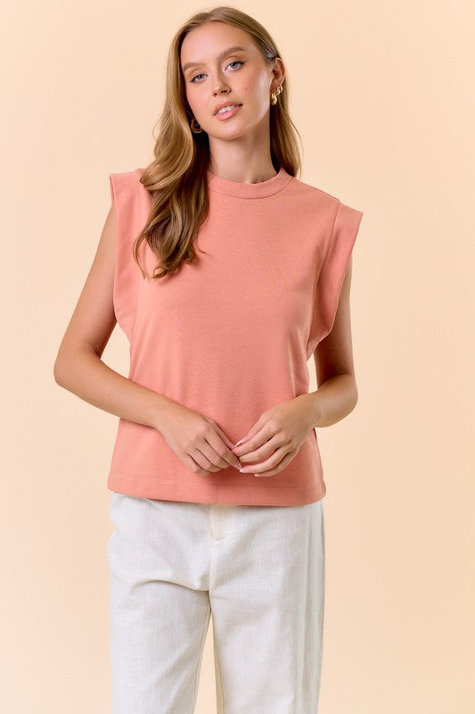 Solid Sleeveless Terry Crew Neck Top