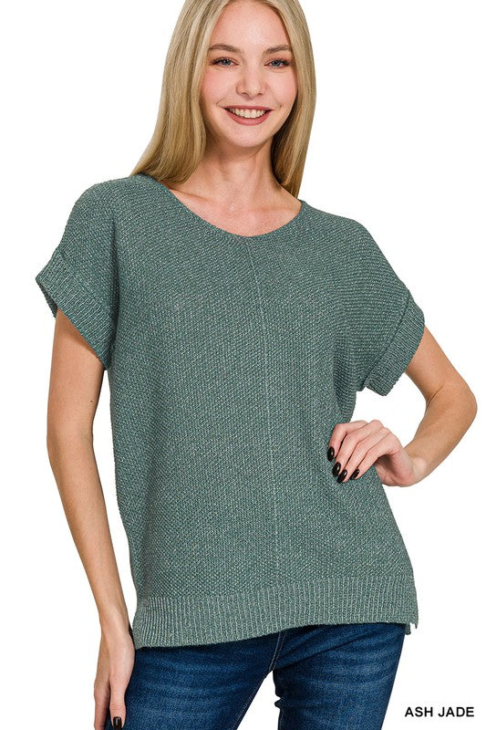 Center Seam V-Neck Cuff Sleeve Sweater