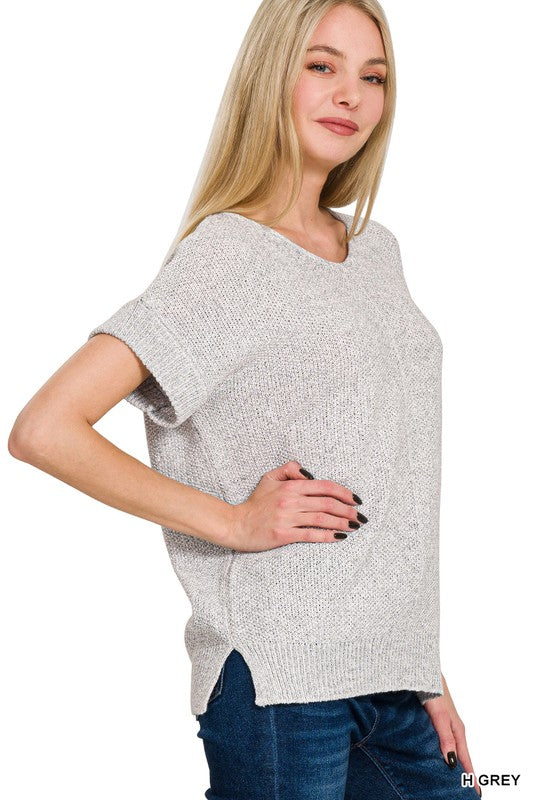 Center Seam V-Neck Cuff Sleeve Sweater
