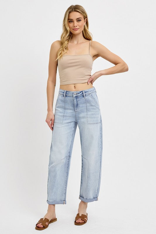 Slouchy Barrel Patch Pocket Denim-Light