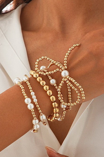 Pearl Beaded Bow Bracelet Set
