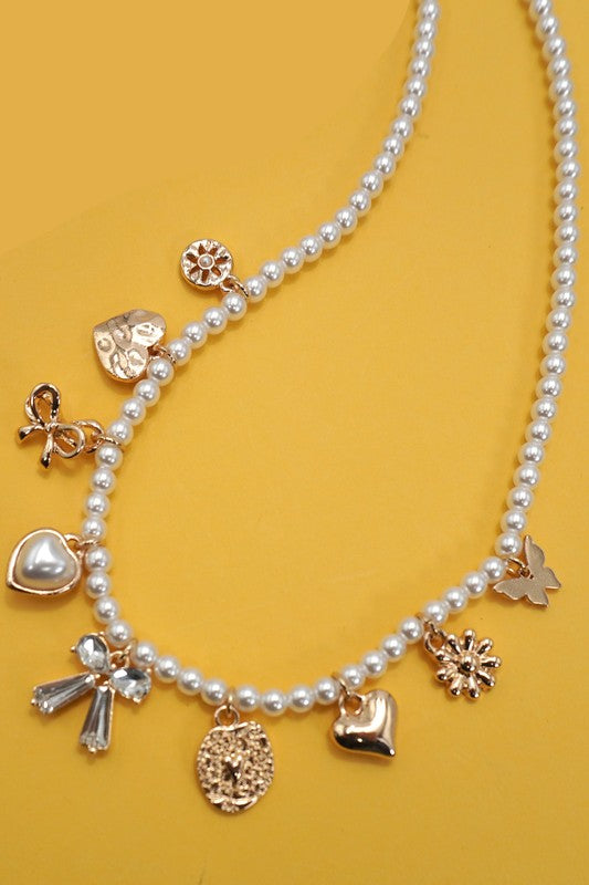 Pearl Chain Multi Charms Necklace
