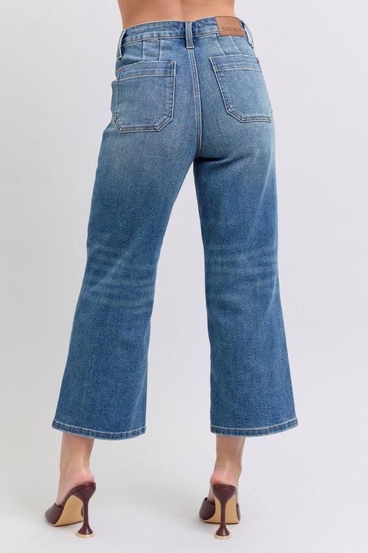 High Waist Utility Pocket Crop Wide Leg Denim