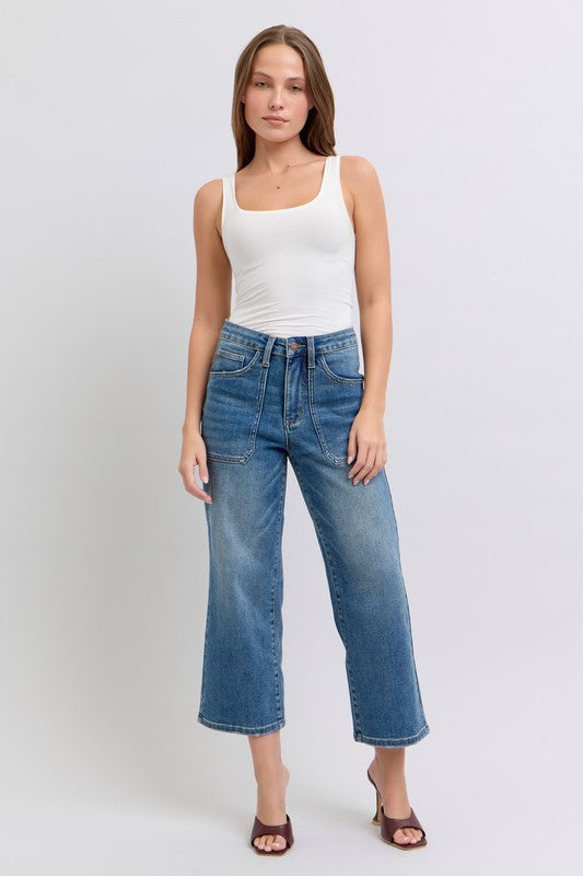 High Waist Utility Pocket Crop Wide Leg Denim