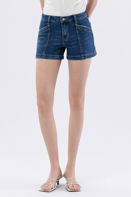 High Rise Trouser Hem Utility Short-Dark