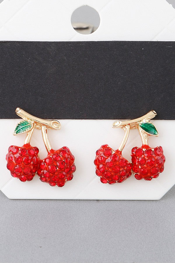 Rhinestone Cherry Stud Earring