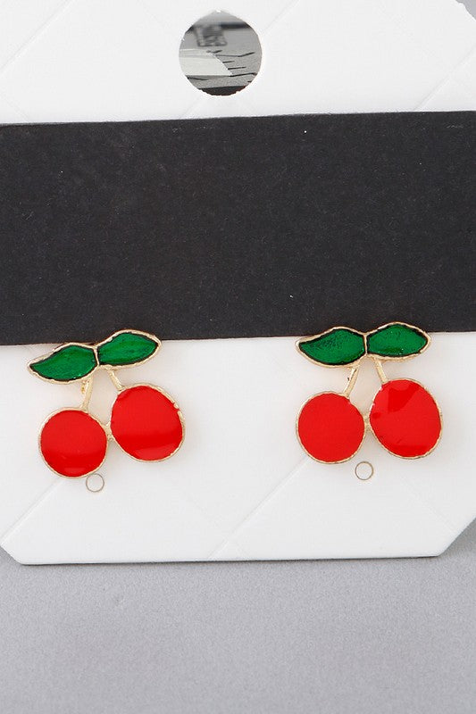 Enamel Cherry Stud Earrings