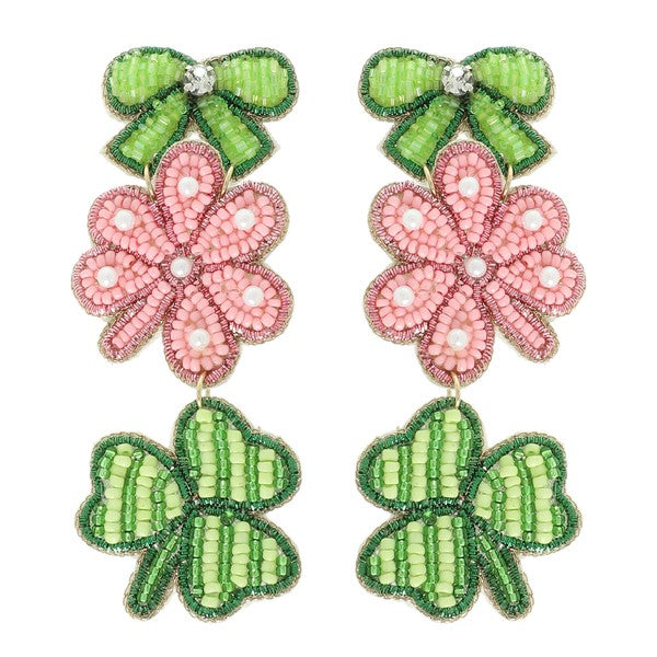 Clover & Bow Beaded Triple Drop Earring