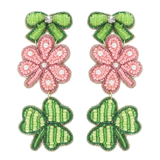 Clover & Bow Beaded Triple Drop Earring