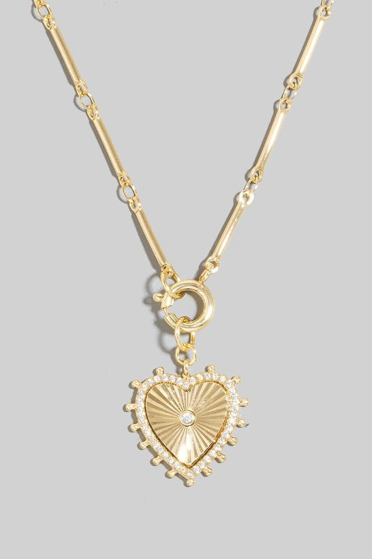 Halo Heart Charm Bar Chain Necklace-Gold