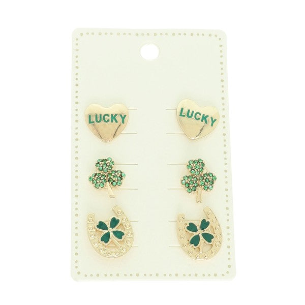 Lucky Shamrock 3pc Stud Earring Set