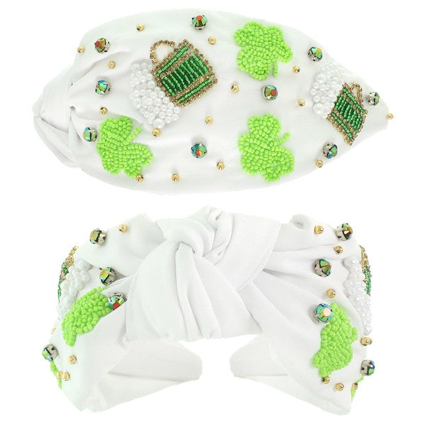 Pearl Beverage & Shamrocks Headband-White