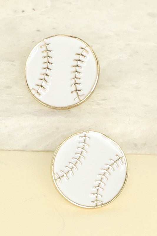 White Enamel Baseball Stud Earring