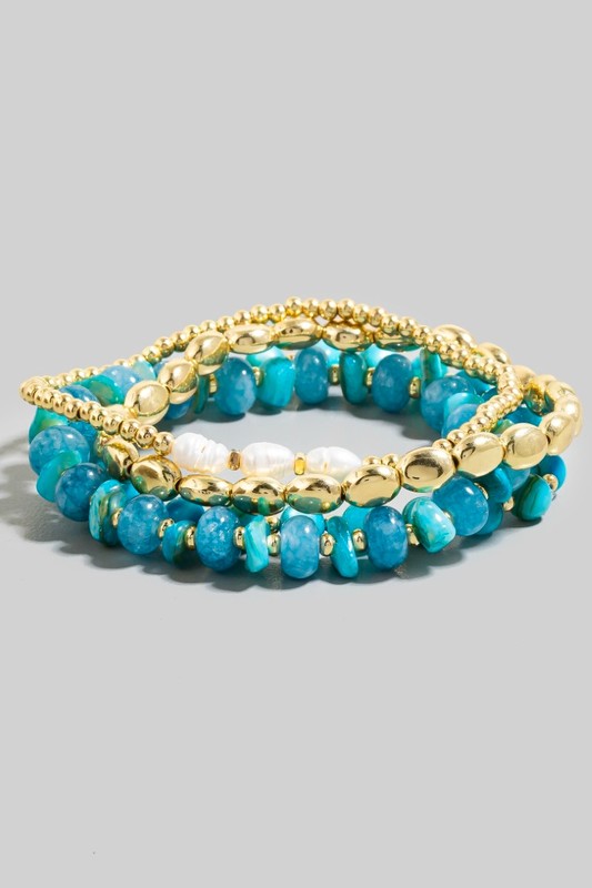 Stone, Pearl & Metal Beaded Bracelet Set