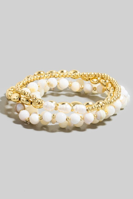 Stone, Pearl & Metal Beaded Bracelet Set