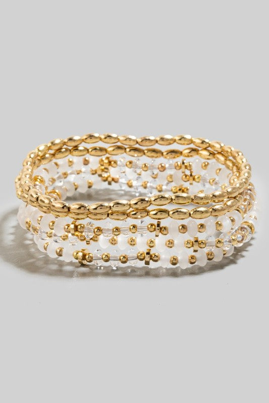 Glass & Tube Metal Beaded Bracelet Set