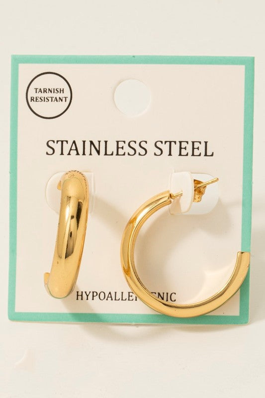 Stainless Steel Gold Rounded Hoop Earring