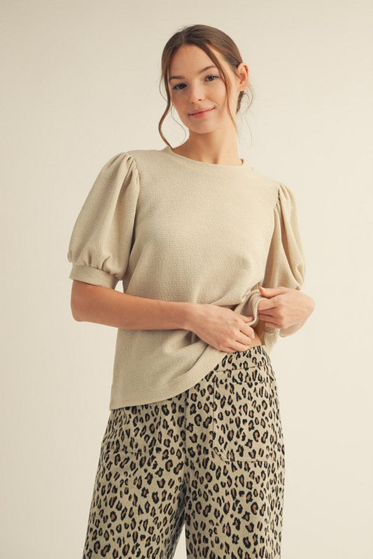 Solid Textured Puff Sleeve Top