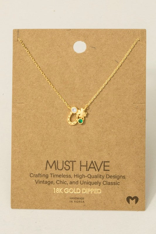 Horseshoe, Clover & Rhinestone Must Have Necklace
