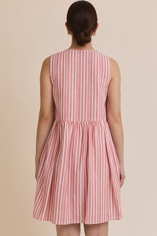 Sleeveless Striped Front Bow Ties Dress-Red