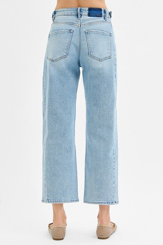 High Rise Crop Barrel Adjustable Waist Denim-Light