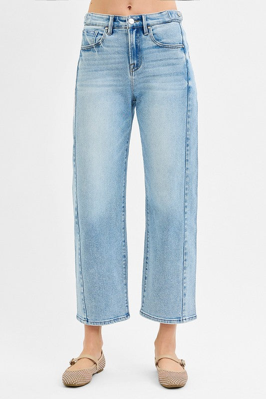 High Rise Crop Barrel Adjustable Waist Denim-Light