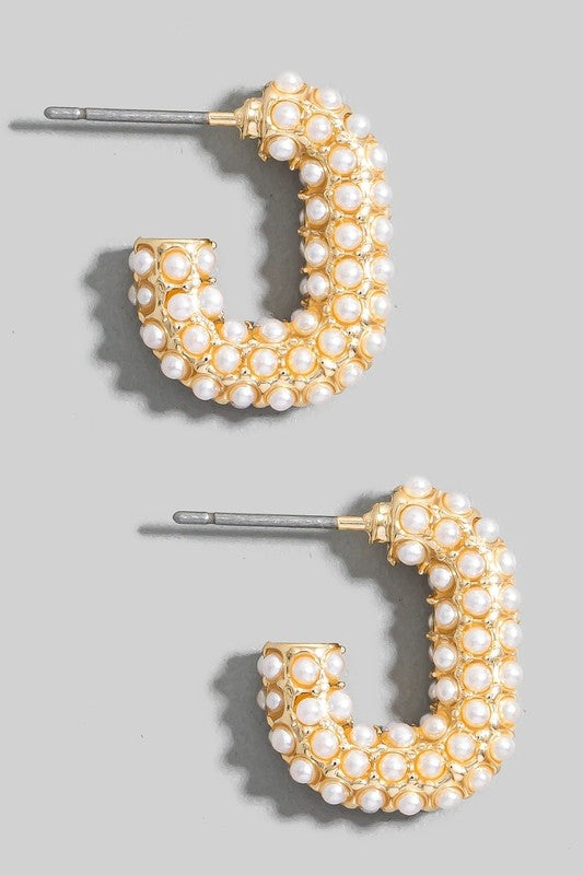 Pearl Pave Rectangle Huggie Hoop