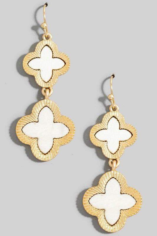 Wooden & Metal Double Clover Drop Earring